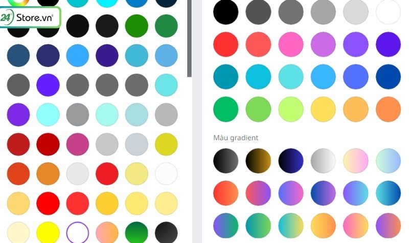 bảng màu canvas đa dạng