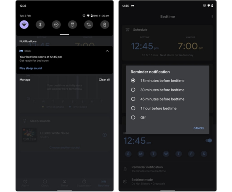 màn hình chỉnh giờ trong chế độ giờ đi ngủ trên Android màn hình chỉnh giờ trong chế độ giờ đi ngủ trên Android