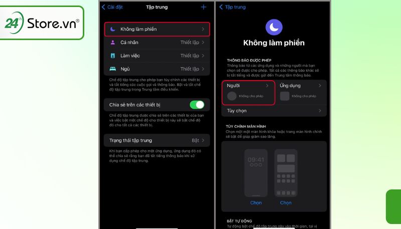 thiết lập chế độ tập trung trên iphone 