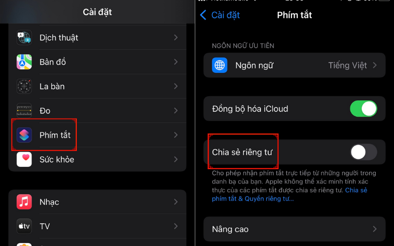 Bật tính năng phím tắt Chưa được tin cậy