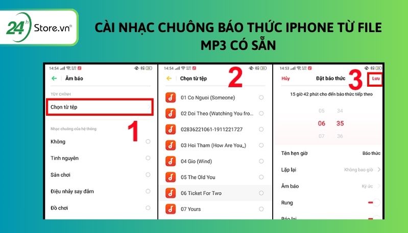 cách cài nhạc chuông báo thức từ file mp3 có sẵn