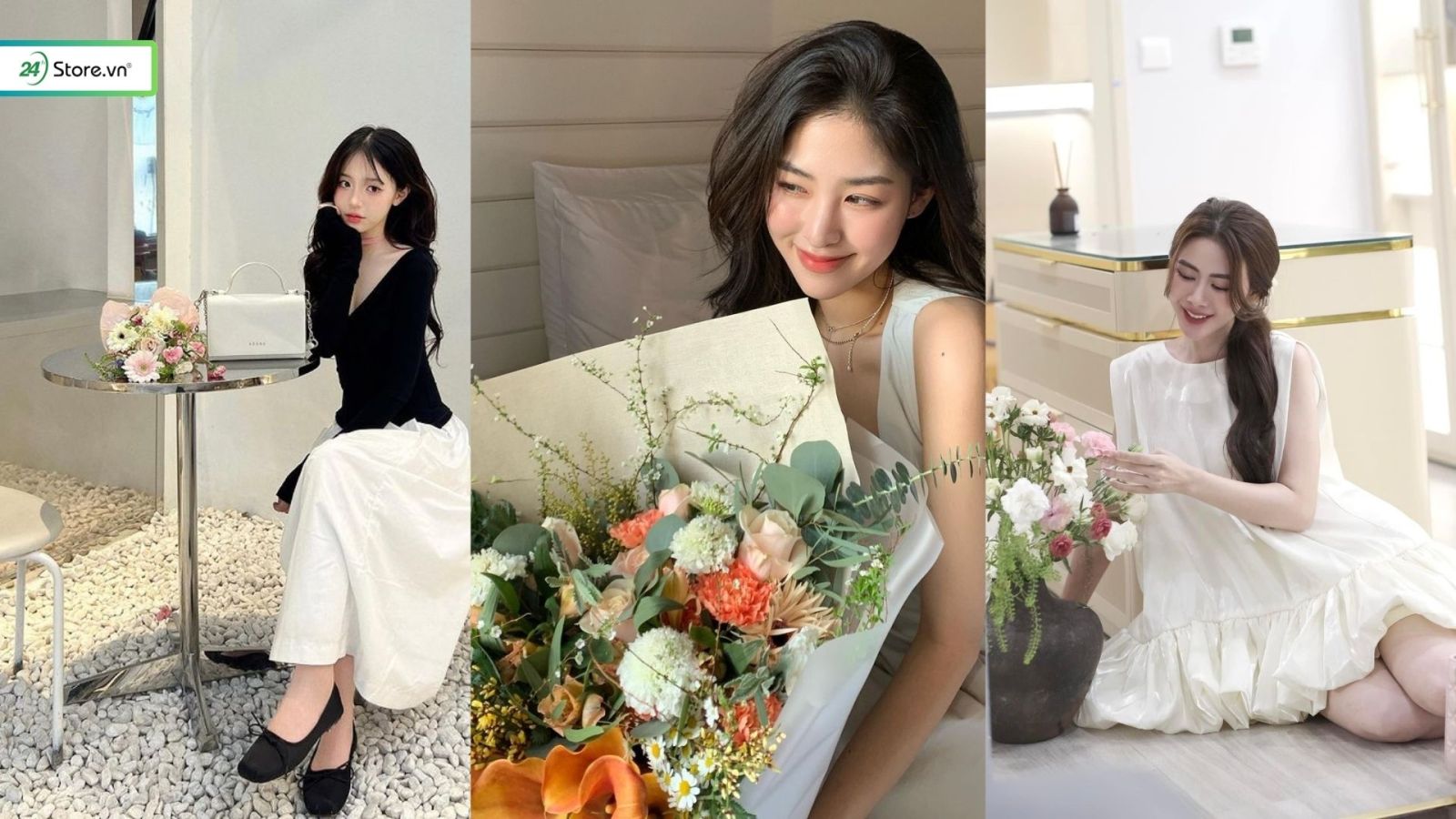 chụp ảnh ngồi tự nhiên bên hoa