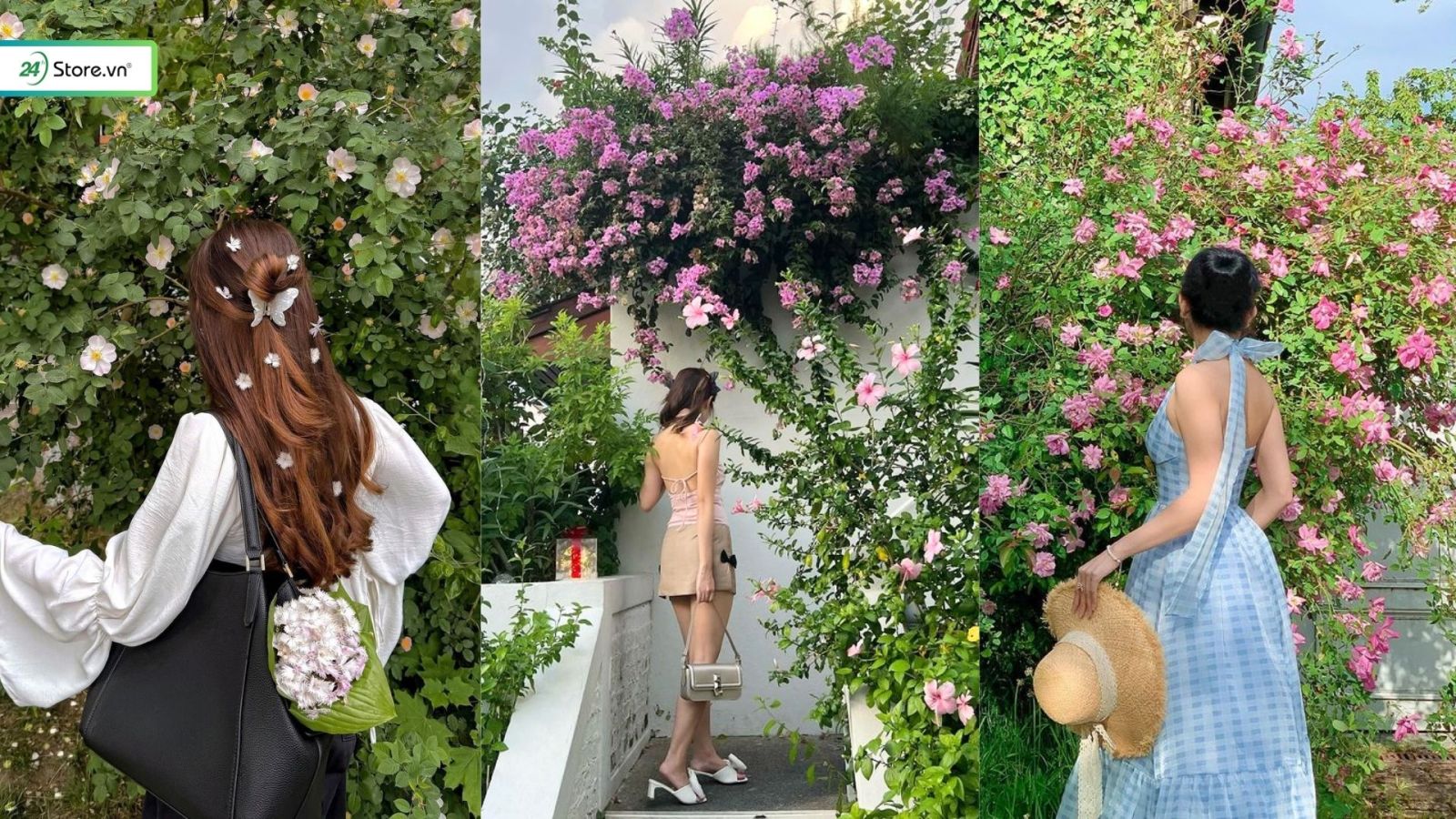chụp ảnh với hoa góc chụp phía sau