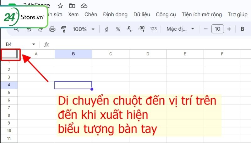 cách cố định cột trong google sheet