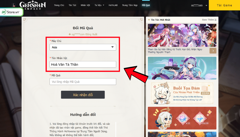 Cách nhập code Genshin