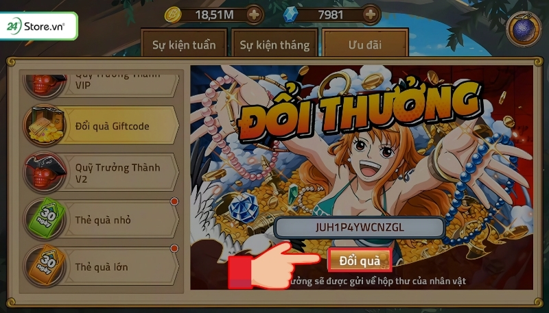 Cách nhập giftcode trong game Huyền Thoại Hải Tặc