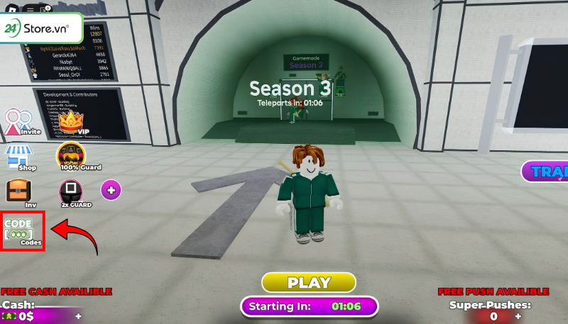 Cách nhập code Squid Game bước 1