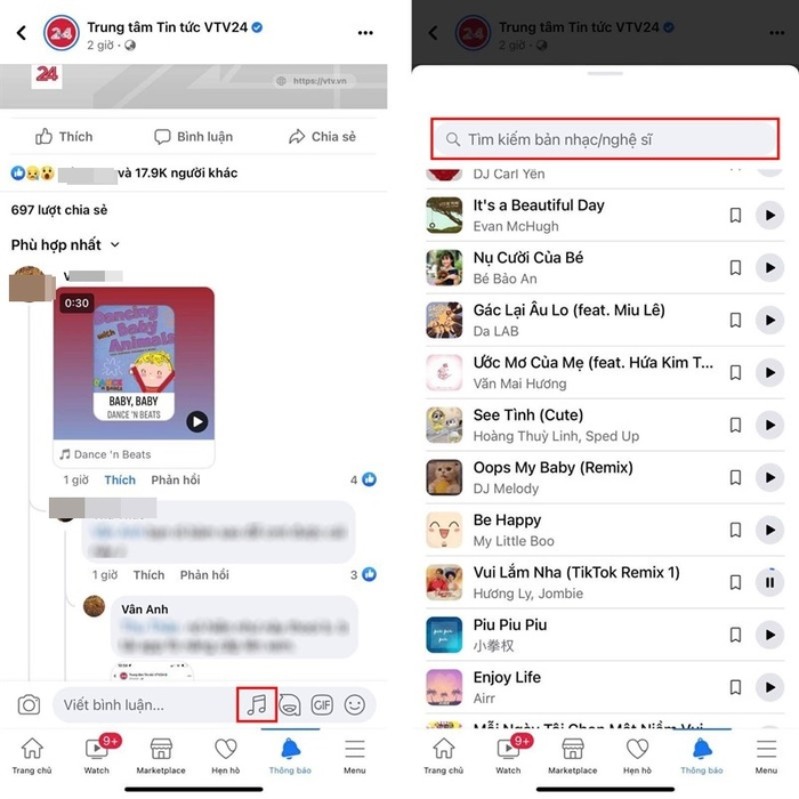 tính năng bình luận bằng bài hát trên Facebook tính năng bình luận bằng bài hát trên Facebook