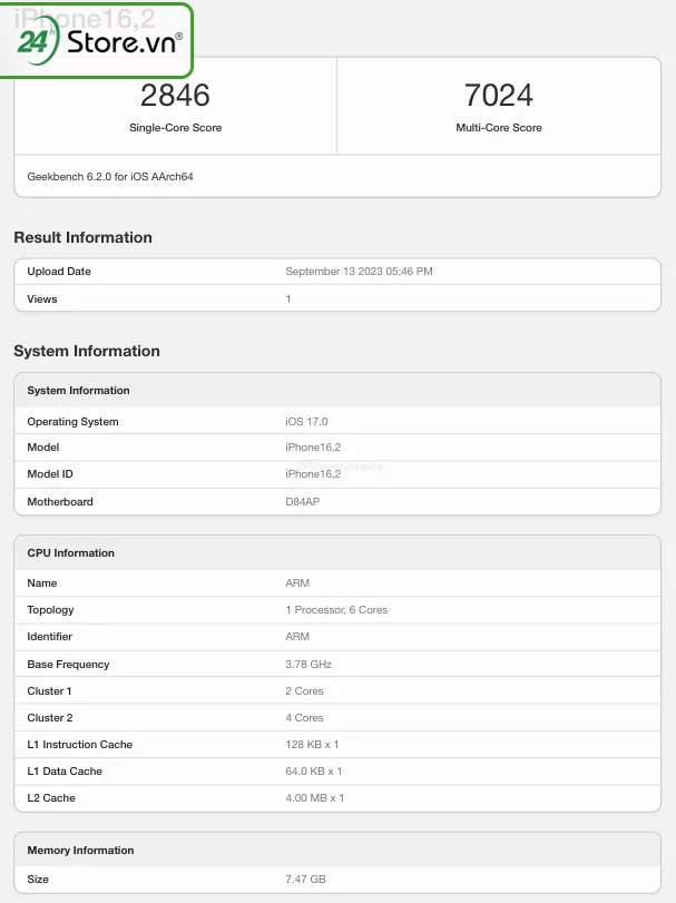Điểm Geekbench của iPhone 15 Pro Max