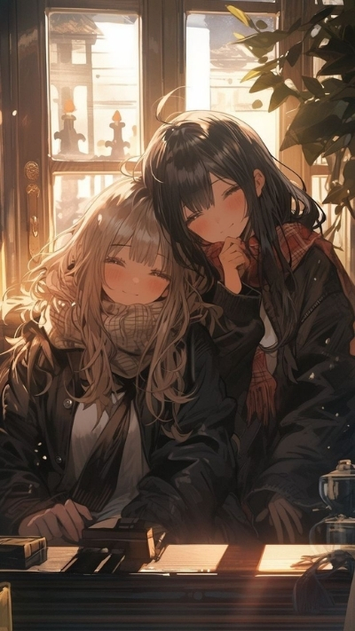 hình ảnh đôi bạn thân nữ anime cute 4K