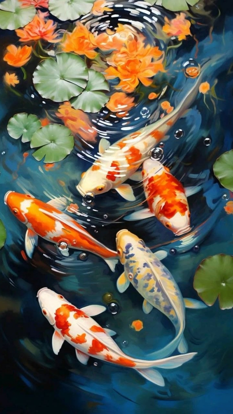 Ảnh nền cá koi 3D huyền ảo