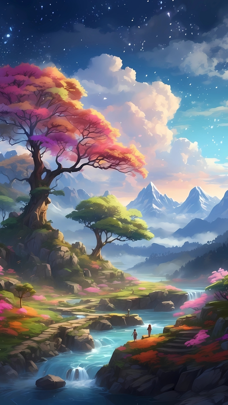 hình ảnh cây xanh anime nghệ thuật