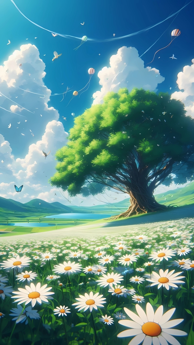 hình nền anime cây xanh phong cảnh