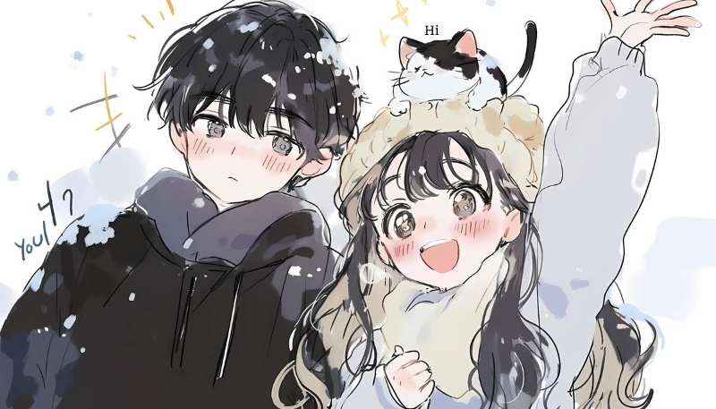 ảnh nền cute có chữ anime chú mèo dễ thương