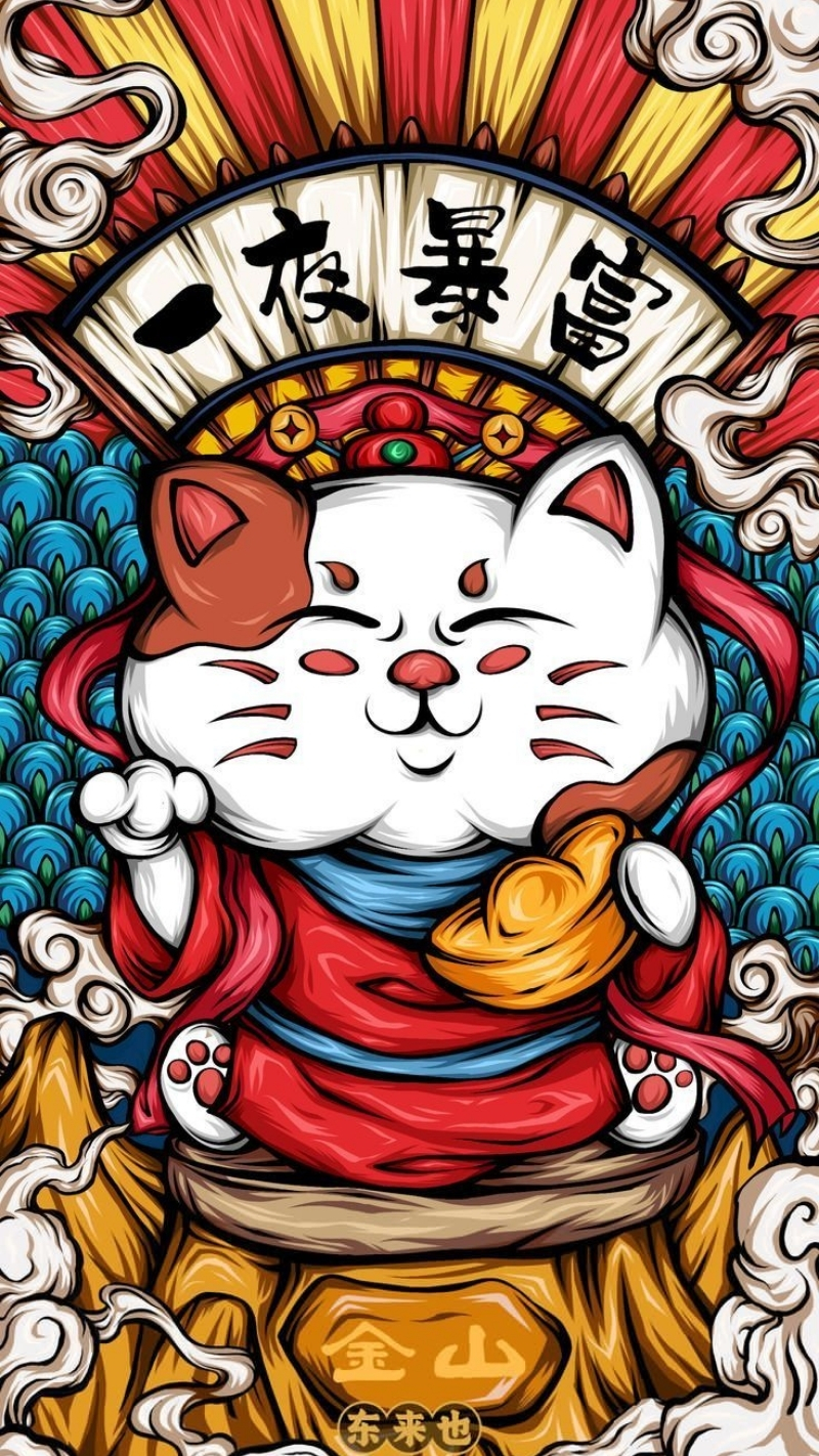 ảnh nền graffiti mèo thần tài phong thủy