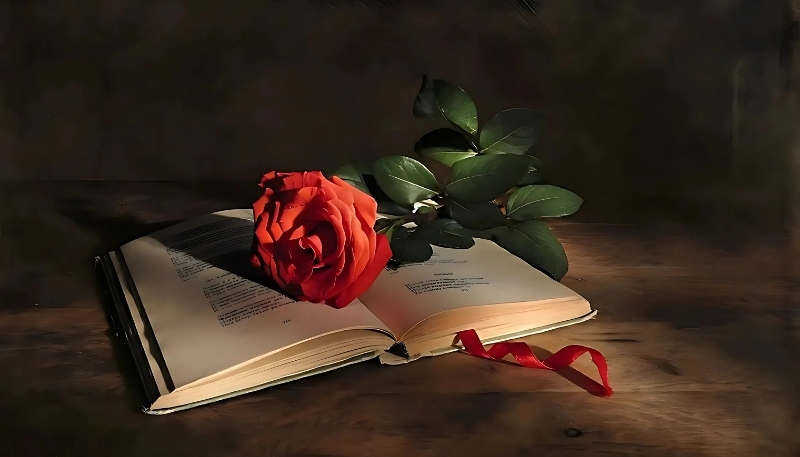 ảnh nền hoa hồng đỏ và sách hay