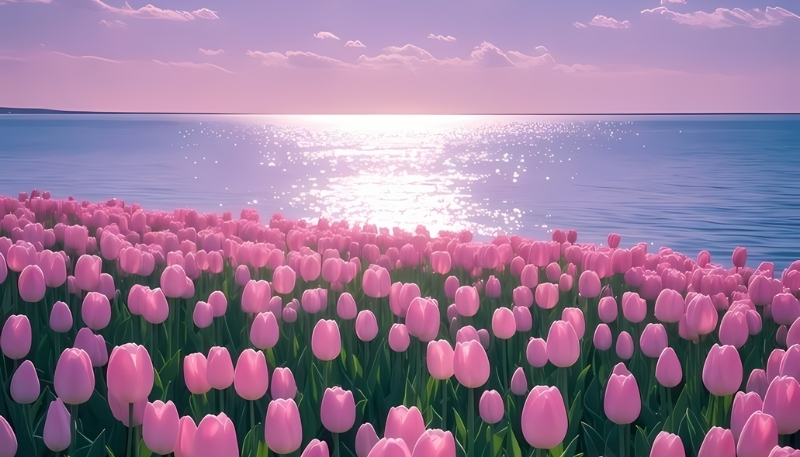 hình nền hoa tulip bên sông