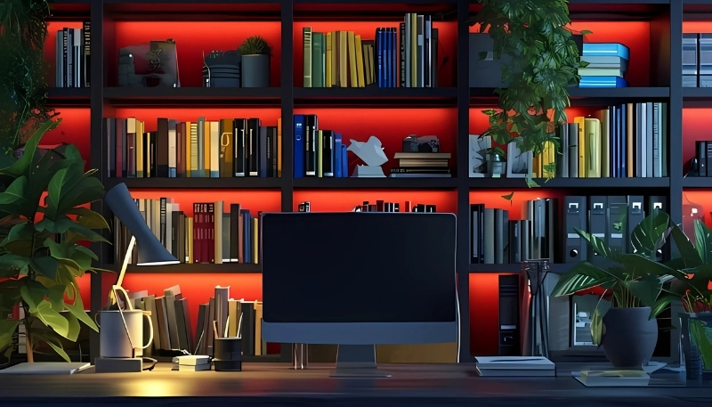ảnh nền kệ sách 4k chảnh lê