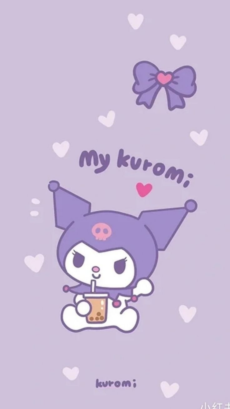 Hình kuromi uống trà sữa đáng yêu