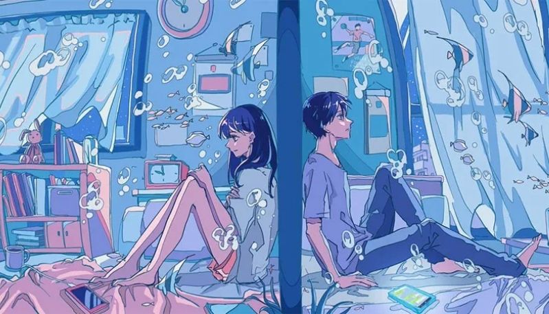 hình nền anime màu xanh dương