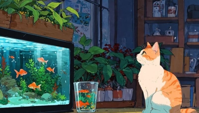 background máy tính bảng mèo chill