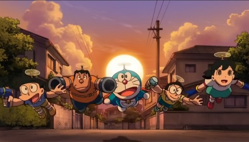 ảnh nền nobita và những người bạn hoàng hôn