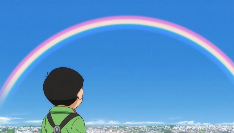 hình ảnh nền nobita cùng cầu vồng
