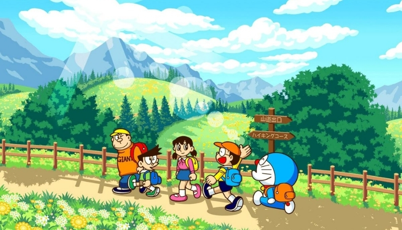 ảnh nền nobita đi leo núi cùng bạn bè