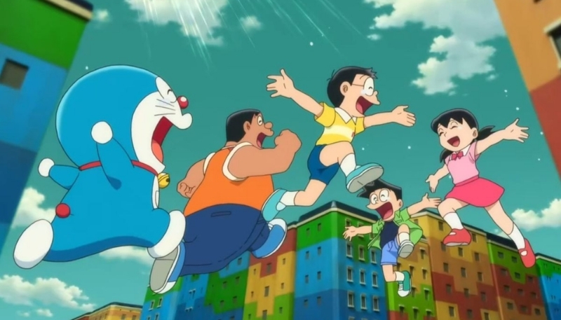hình nền nobita vui cười cùng bạn bè