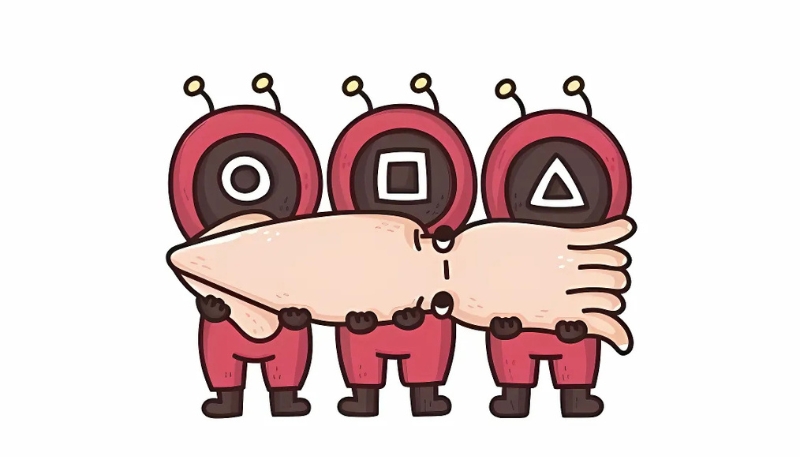 Mẫu nền Squid Game chibi cute tươi sáng cho desktop