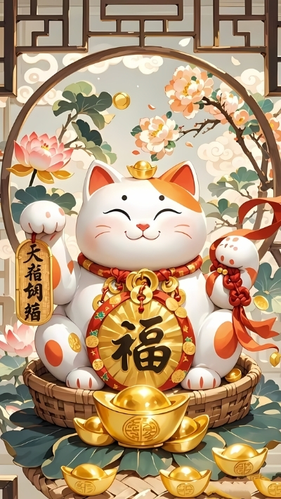 Hình nền mèo Thần Tài cho điện thoại