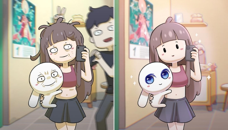 Wallpaper chị Xô và thỏ 7 màu cute