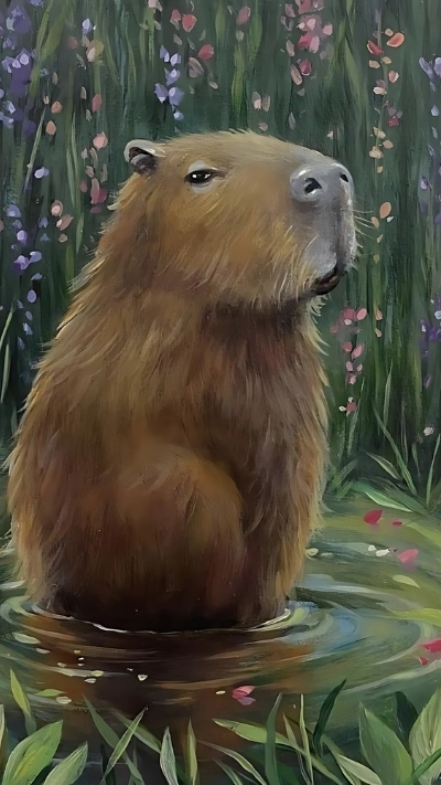 ảnh vẽ capybara chibi chụp ảnh