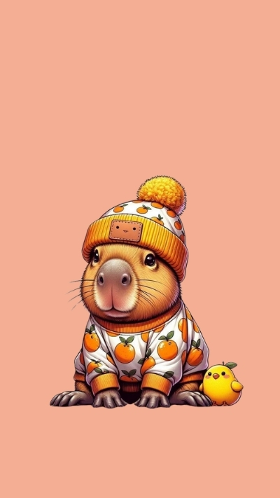 ảnh vẽ capybara chibi đội mũ 1