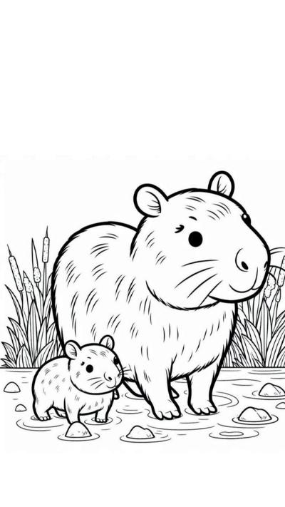 ảnh vẽ capybara trắng đen mặc áo