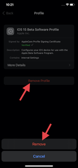 Cách xóa hồ sơ iOS 15 Beta khỏi iPhone