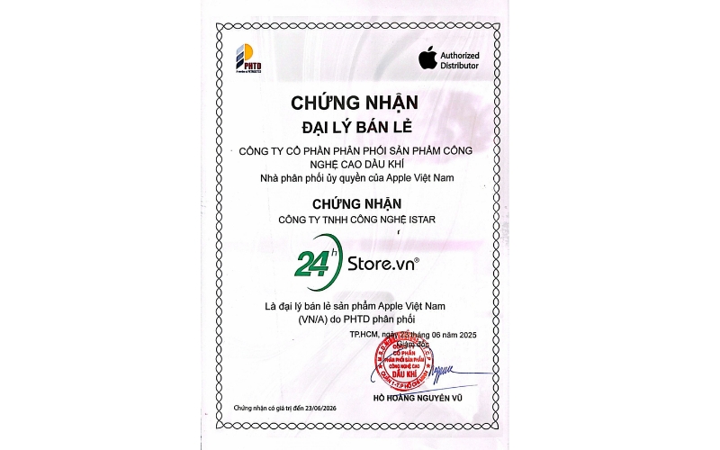 giấy chứng nhận 24hstore là đại lý ủy quyền chính hãng của apple