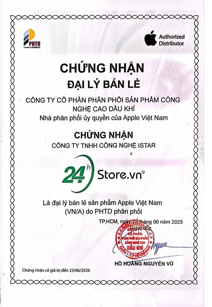 giấy chứng nhận 24hStore là đại lý ủy quyền chính hãng của Apple