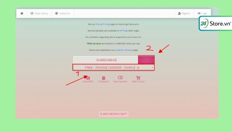 dùng web SICKW để kiểm tra iCloud