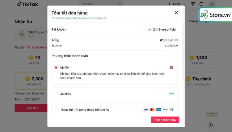 nạp xu tiktok trên web 2