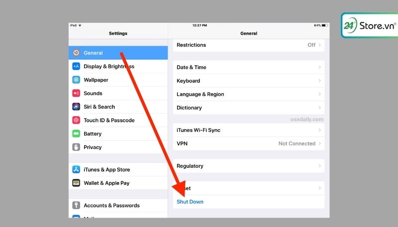 Cách tắt nguồn iPhone bằng ứng dụng cài đặt
