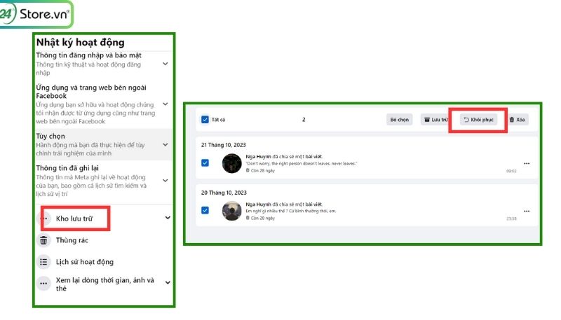 Cách khôi phục bài viết đã xóa trên Facebook bằng nhật ký hoạt động