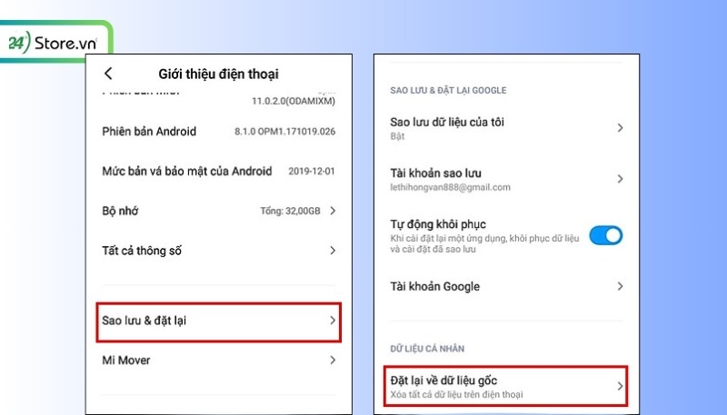 Cách khôi Phục Cài Đặt Gốc Xiaomi bằng phần mềm Cài đặt/Settings
