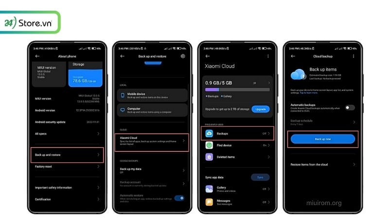 Cách sao lưu dữ liệu bộ nhớ đệm trước đó trên Xiaomi