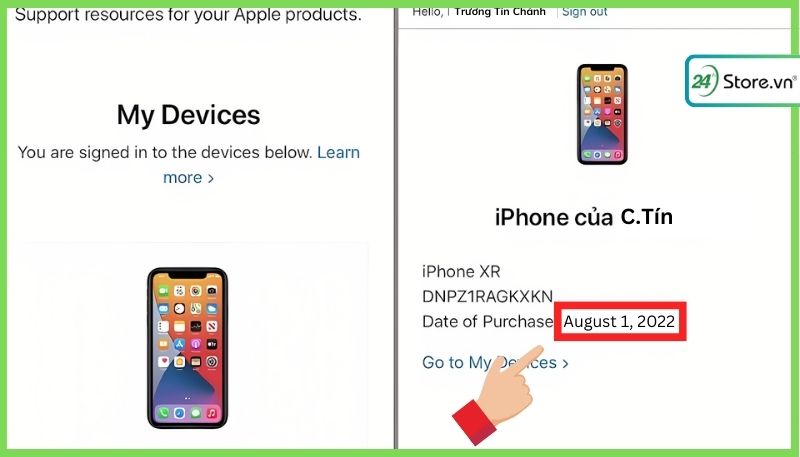 kiểm tra ngày kích hoạt iPhone bằn my support 2
