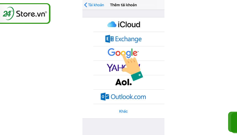 Truy cập vào mục Google
