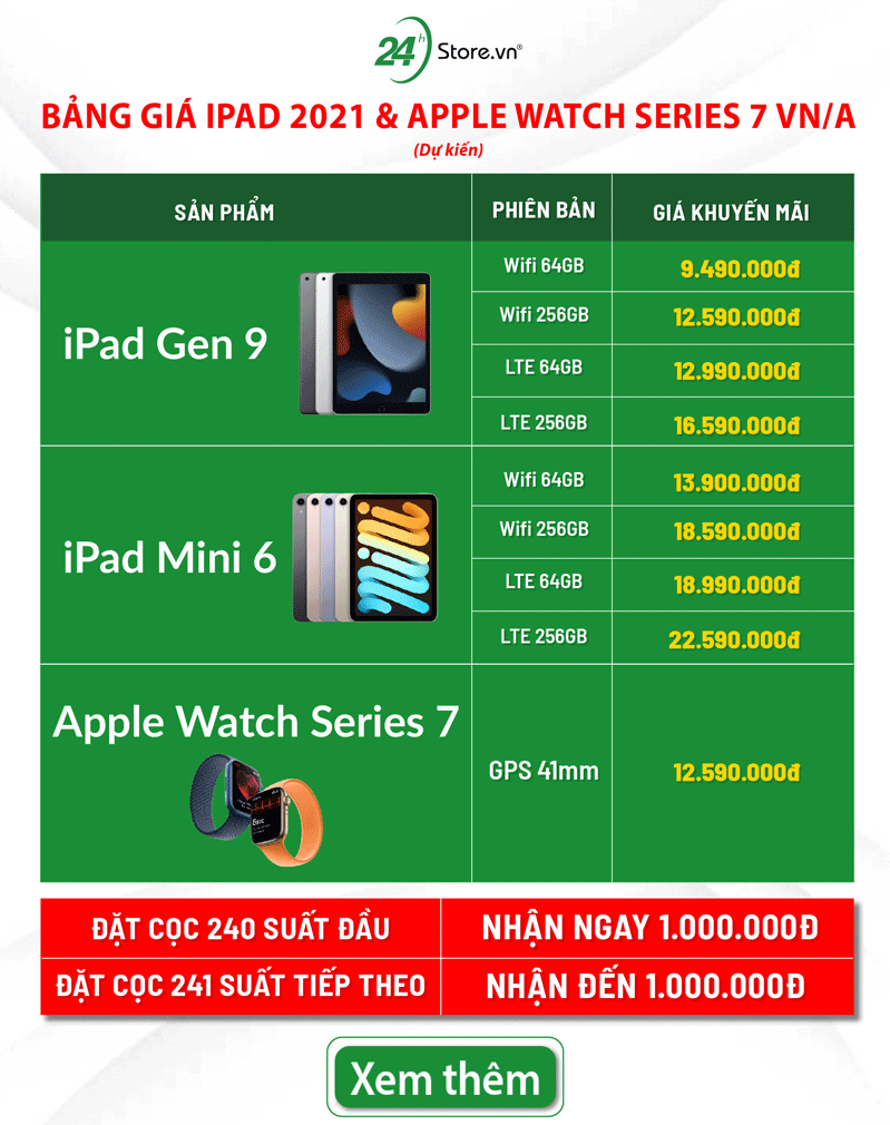 bảng giá iPad và Apple Watch