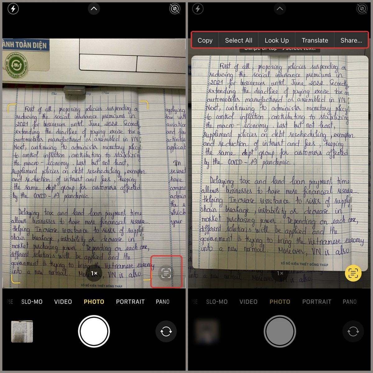 Live text trên iphone