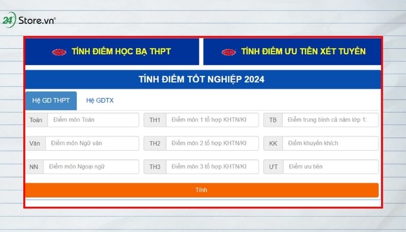 tính điểm tốt nghiệp thpt 