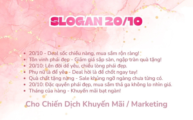 slogan 20/10 dịp sale, khuyễn mãi